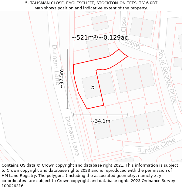 5, TALISMAN CLOSE, EAGLESCLIFFE, STOCKTON-ON-TEES, TS16 0RT: Plot and title map