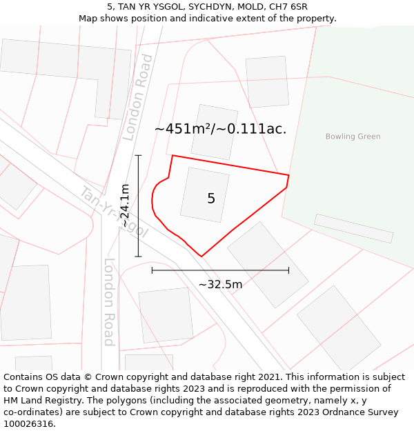 5, TAN YR YSGOL, SYCHDYN, MOLD, CH7 6SR: Plot and title map