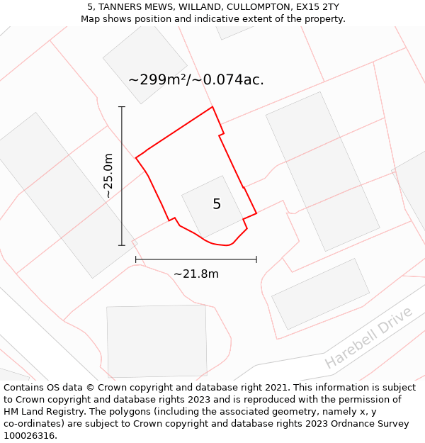 5, TANNERS MEWS, WILLAND, CULLOMPTON, EX15 2TY: Plot and title map