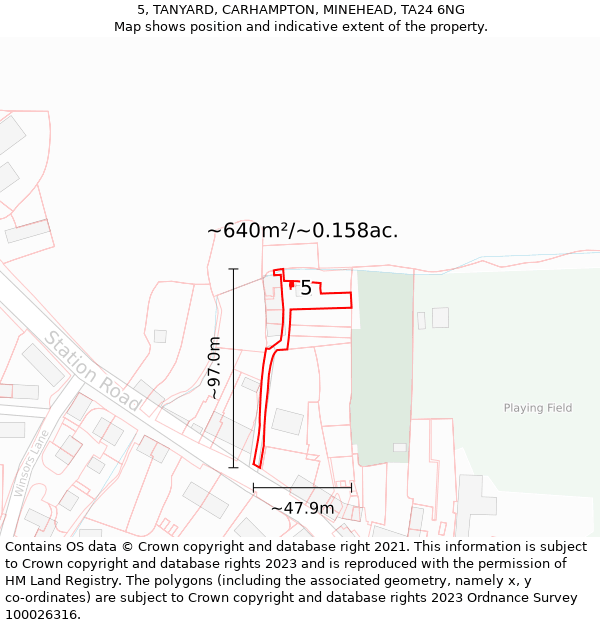 5, TANYARD, CARHAMPTON, MINEHEAD, TA24 6NG: Plot and title map