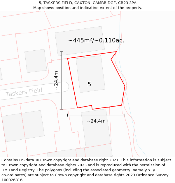 5, TASKERS FIELD, CAXTON, CAMBRIDGE, CB23 3PA: Plot and title map