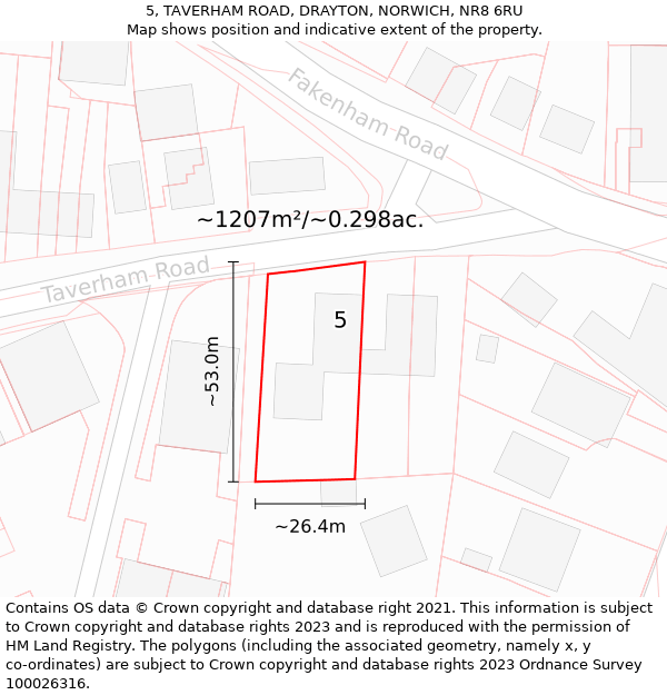 5, TAVERHAM ROAD, DRAYTON, NORWICH, NR8 6RU: Plot and title map