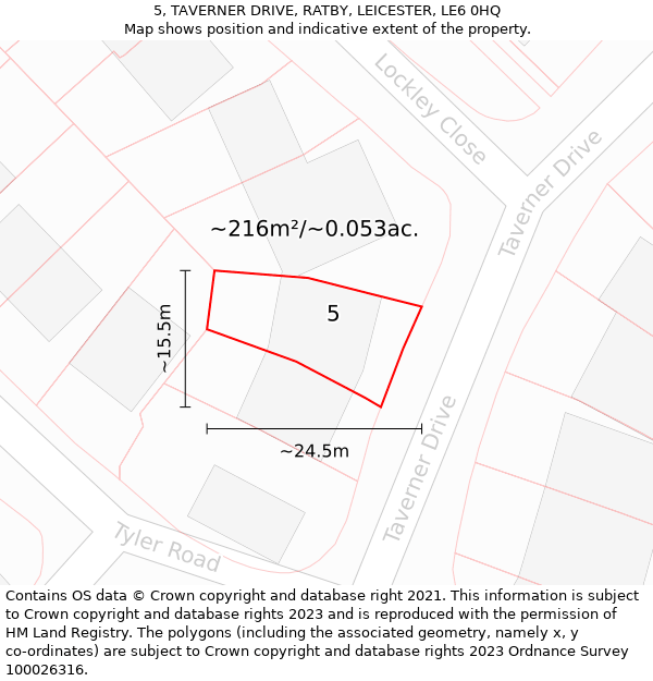 5, TAVERNER DRIVE, RATBY, LEICESTER, LE6 0HQ: Plot and title map