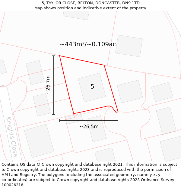 5, TAYLOR CLOSE, BELTON, DONCASTER, DN9 1TD: Plot and title map