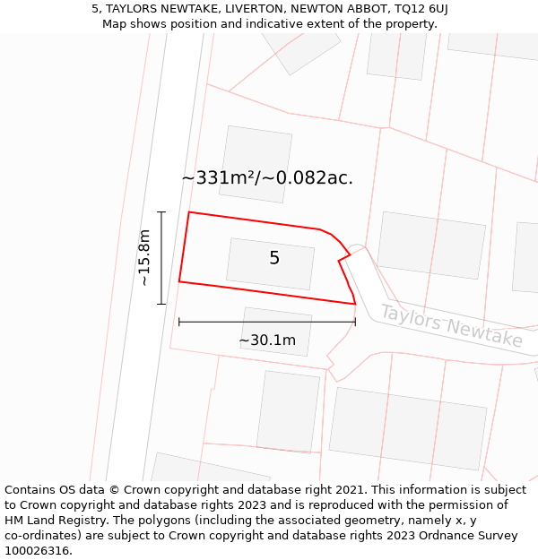 5, TAYLORS NEWTAKE, LIVERTON, NEWTON ABBOT, TQ12 6UJ: Plot and title map