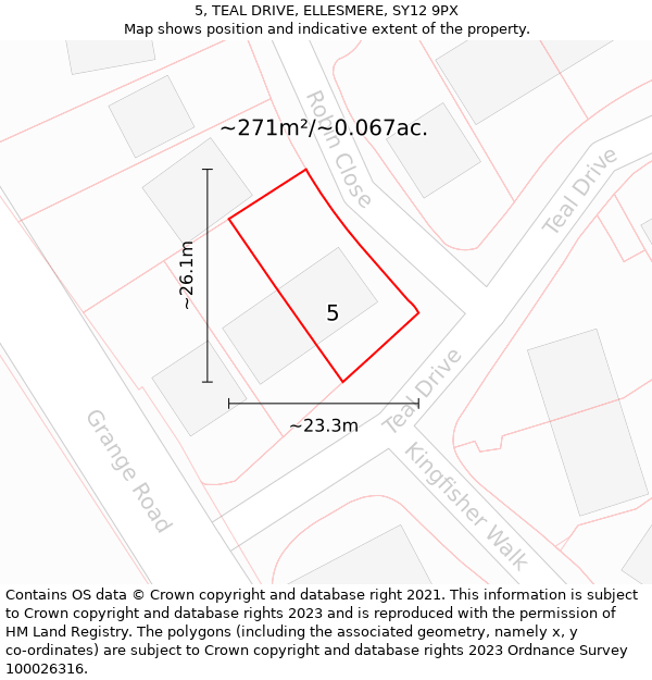 5, TEAL DRIVE, ELLESMERE, SY12 9PX: Plot and title map