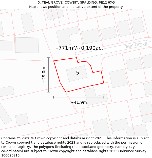 5, TEAL GROVE, COWBIT, SPALDING, PE12 6XG: Plot and title map