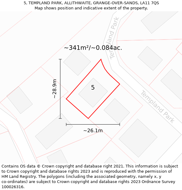 5, TEMPLAND PARK, ALLITHWAITE, GRANGE-OVER-SANDS, LA11 7QS: Plot and title map