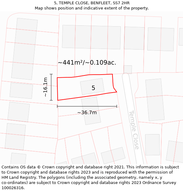 5, TEMPLE CLOSE, BENFLEET, SS7 2HR: Plot and title map