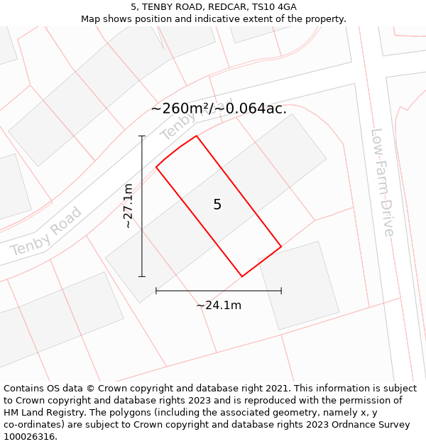 5, TENBY ROAD, REDCAR, TS10 4GA: Plot and title map