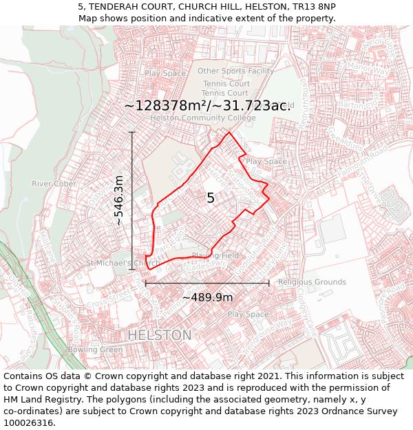 5, TENDERAH COURT, CHURCH HILL, HELSTON, TR13 8NP: Plot and title map