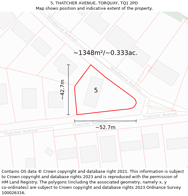 5, THATCHER AVENUE, TORQUAY, TQ1 2PD: Plot and title map