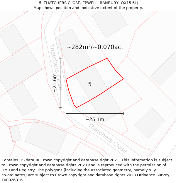 5, THATCHERS CLOSE, EPWELL, BANBURY, OX15 6LJ: Plot and title map