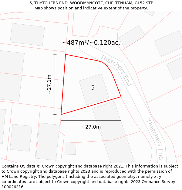 5, THATCHERS END, WOODMANCOTE, CHELTENHAM, GL52 9TP: Plot and title map