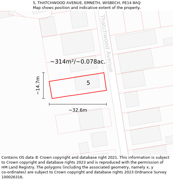 5, THATCHWOOD AVENUE, EMNETH, WISBECH, PE14 8AQ: Plot and title map