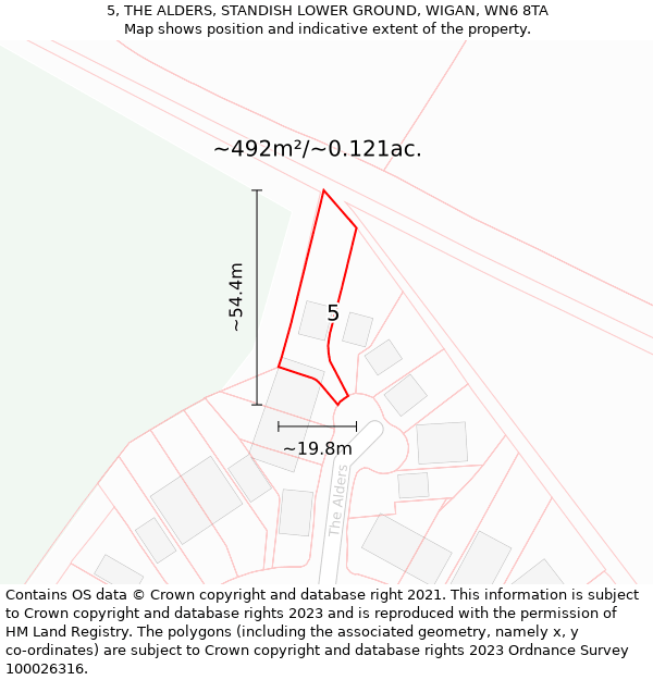 5, THE ALDERS, STANDISH LOWER GROUND, WIGAN, WN6 8TA: Plot and title map