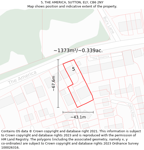 5, THE AMERICA, SUTTON, ELY, CB6 2NY: Plot and title map