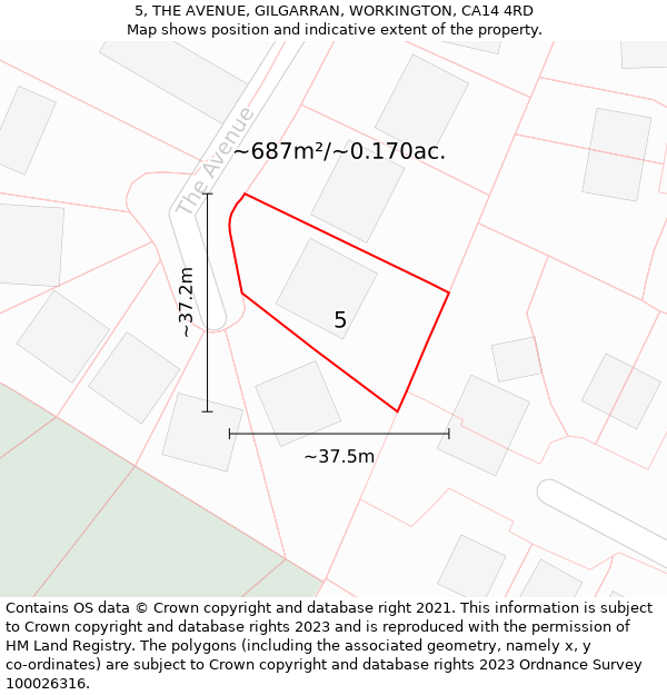 5, THE AVENUE, GILGARRAN, WORKINGTON, CA14 4RD: Plot and title map