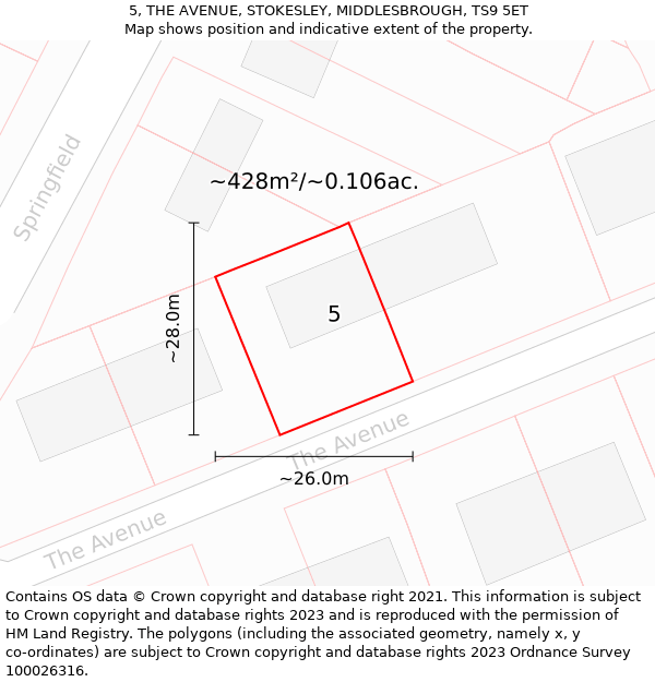 5, THE AVENUE, STOKESLEY, MIDDLESBROUGH, TS9 5ET: Plot and title map