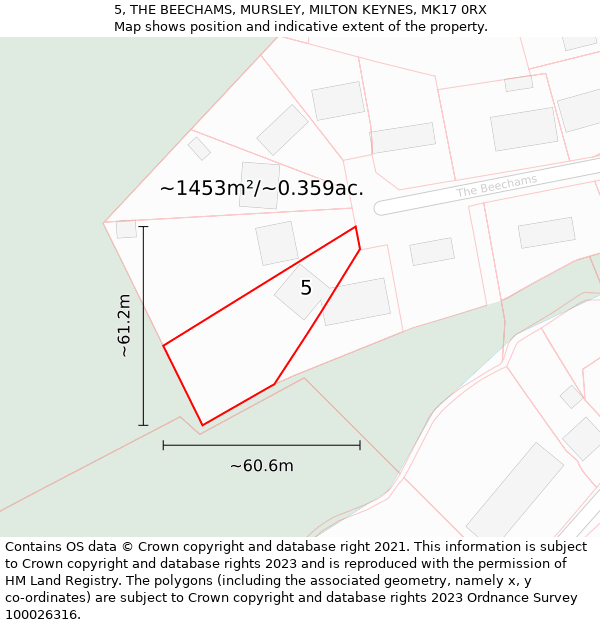 5, THE BEECHAMS, MURSLEY, MILTON KEYNES, MK17 0RX: Plot and title map