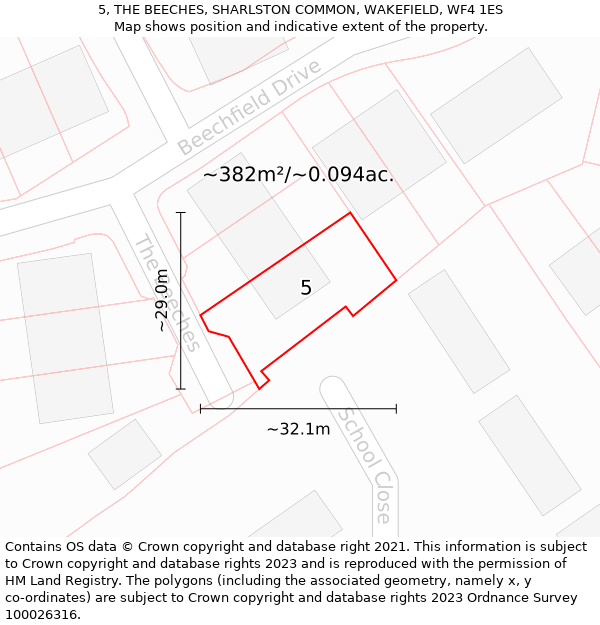 5, THE BEECHES, SHARLSTON COMMON, WAKEFIELD, WF4 1ES: Plot and title map