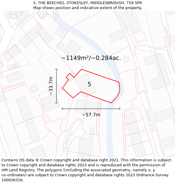 5, THE BEECHES, STOKESLEY, MIDDLESBROUGH, TS9 5PR: Plot and title map