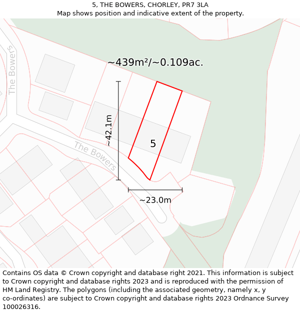 5, THE BOWERS, CHORLEY, PR7 3LA: Plot and title map