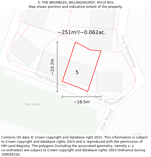 5, THE BRAMBLES, BILLINGSHURST, RH14 9US: Plot and title map