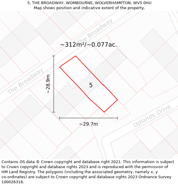 5, THE BROADWAY, WOMBOURNE, WOLVERHAMPTON, WV5 0HU: Plot and title map