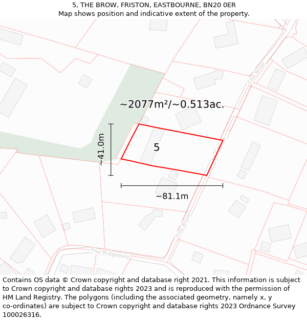 5, THE BROW, FRISTON, EASTBOURNE, BN20 0ER: Plot and title map