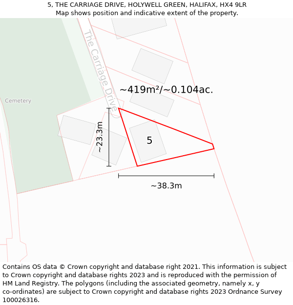 5, THE CARRIAGE DRIVE, HOLYWELL GREEN, HALIFAX, HX4 9LR: Plot and title map