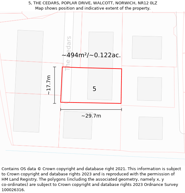 5, THE CEDARS, POPLAR DRIVE, WALCOTT, NORWICH, NR12 0LZ: Plot and title map