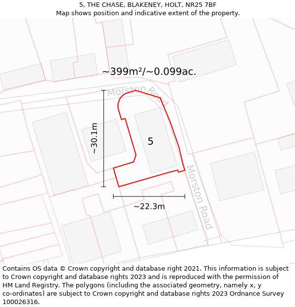 5, THE CHASE, BLAKENEY, HOLT, NR25 7BF: Plot and title map