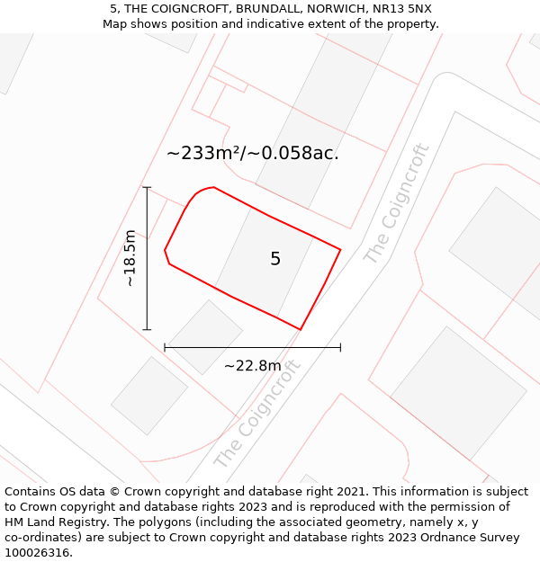 5, THE COIGNCROFT, BRUNDALL, NORWICH, NR13 5NX: Plot and title map