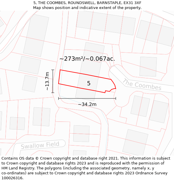 5, THE COOMBES, ROUNDSWELL, BARNSTAPLE, EX31 3XF: Plot and title map