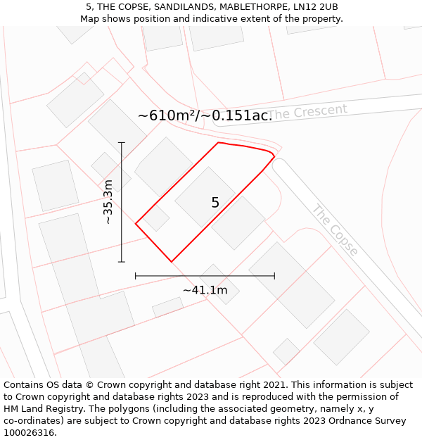 5, THE COPSE, SANDILANDS, MABLETHORPE, LN12 2UB: Plot and title map