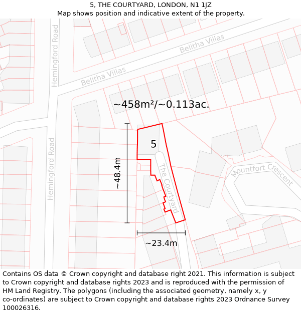 5, THE COURTYARD, LONDON, N1 1JZ: Plot and title map