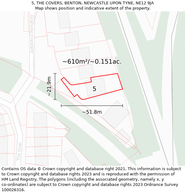 5, THE COVERS, BENTON, NEWCASTLE UPON TYNE, NE12 9JA: Plot and title map