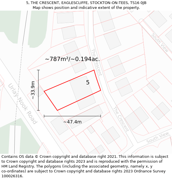 5, THE CRESCENT, EAGLESCLIFFE, STOCKTON-ON-TEES, TS16 0JB: Plot and title map