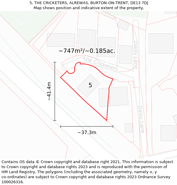 5, THE CRICKETERS, ALREWAS, BURTON-ON-TRENT, DE13 7DJ: Plot and title map