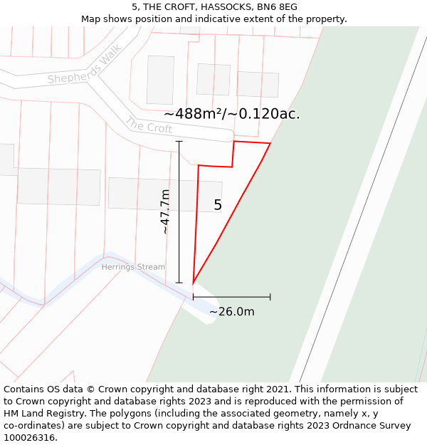 5, THE CROFT, HASSOCKS, BN6 8EG: Plot and title map