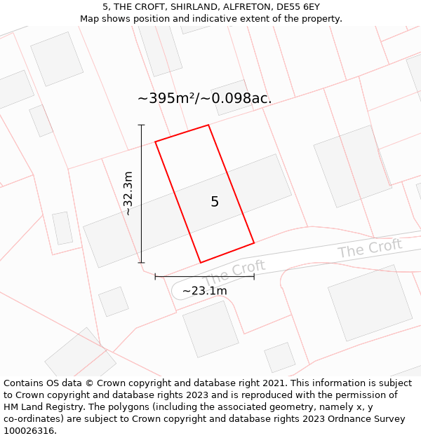 5, THE CROFT, SHIRLAND, ALFRETON, DE55 6EY: Plot and title map