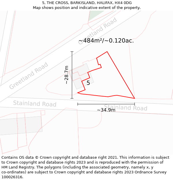 5, THE CROSS, BARKISLAND, HALIFAX, HX4 0DG: Plot and title map