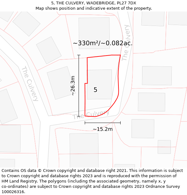 5, THE CULVERY, WADEBRIDGE, PL27 7DX: Plot and title map