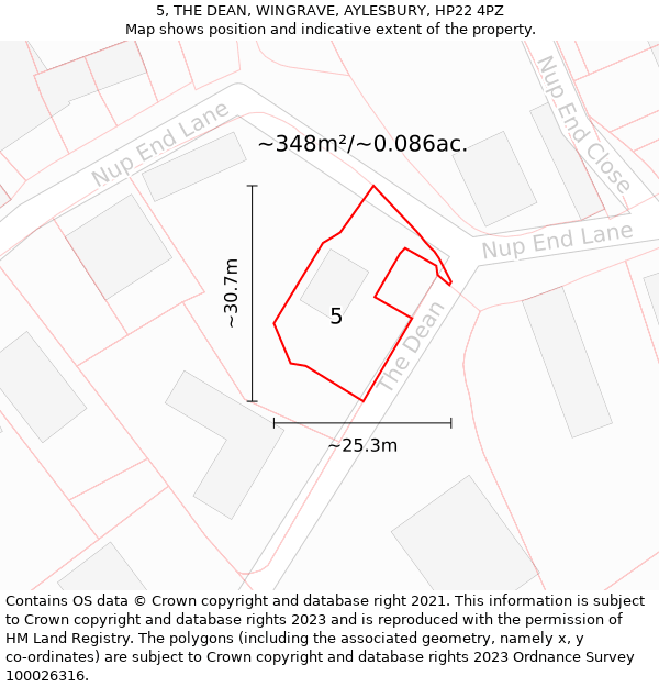 5, THE DEAN, WINGRAVE, AYLESBURY, HP22 4PZ: Plot and title map