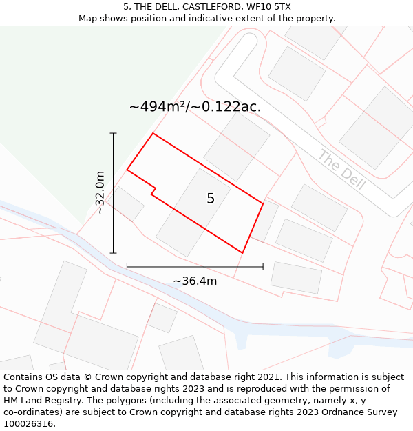 5, THE DELL, CASTLEFORD, WF10 5TX: Plot and title map