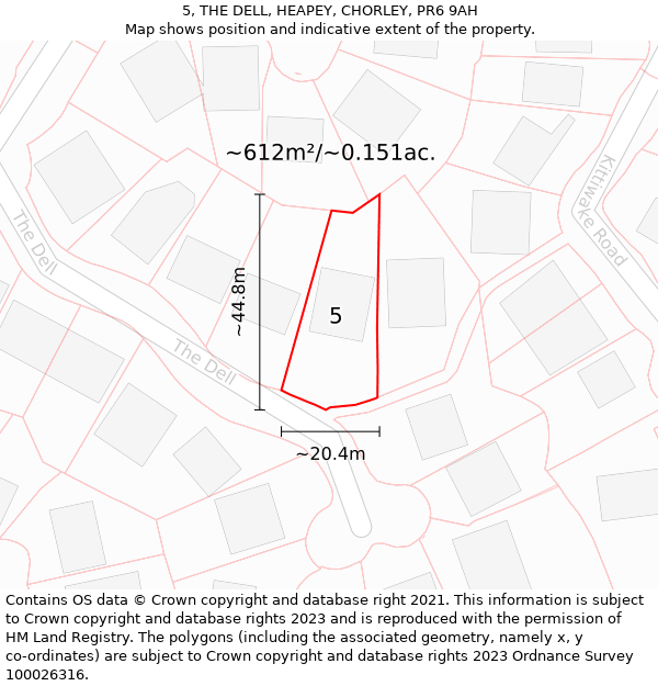 5, THE DELL, HEAPEY, CHORLEY, PR6 9AH: Plot and title map