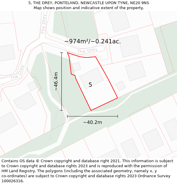 5, THE DREY, PONTELAND, NEWCASTLE UPON TYNE, NE20 9NS: Plot and title map