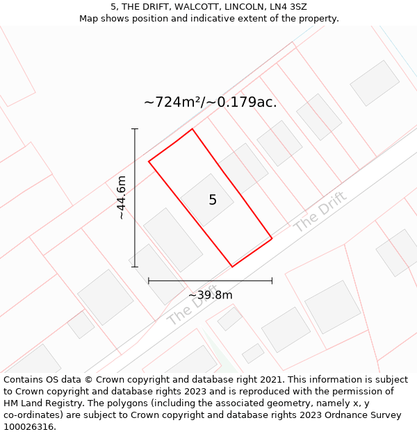 5, THE DRIFT, WALCOTT, LINCOLN, LN4 3SZ: Plot and title map