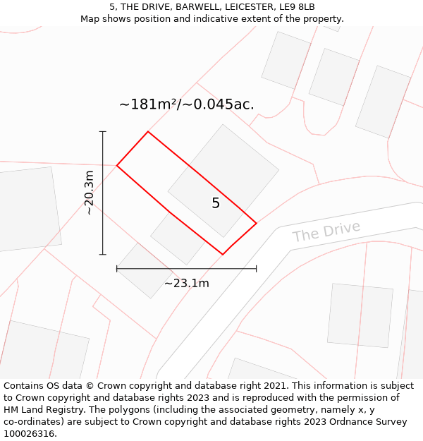 5, THE DRIVE, BARWELL, LEICESTER, LE9 8LB: Plot and title map